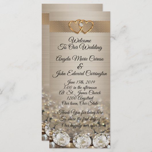 Hochzeitsprogramm für elegante Diamanten auf Satin Programm (Vorne/Hinten)