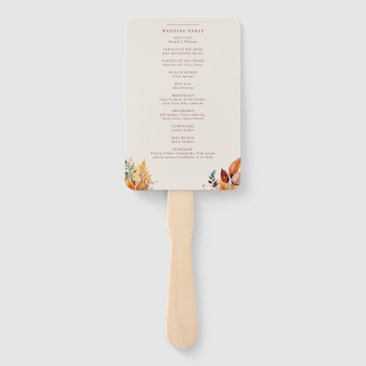 Hochzeitsprogramm für elegante Herbstlaub Fächer (Rückseite)