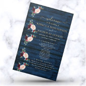 Hochzeitsprogramm für Elegante Navy-Floral-Kalligr