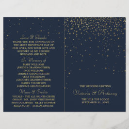 Hochzeitsprogramm für elegante Navy & Gold Falling