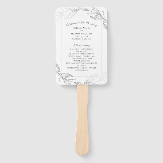 Hochzeitsprogramm für elegante Silver Botanical Bl Fächer (Vorderseite)