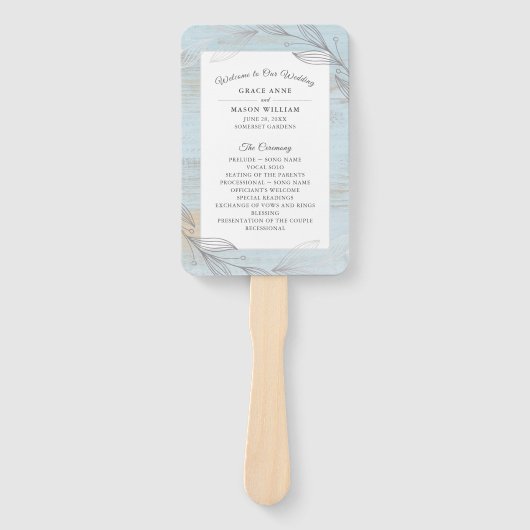 Hochzeitsprogramm für elegante Silver Botanical Bl Fächer (Vorderseite)