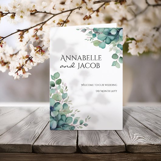 Hochzeitsprogramm für elegante Wasserfarben-Blätte Programm