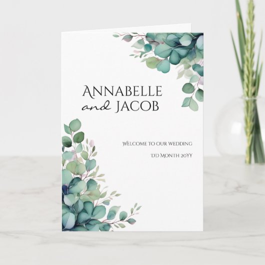 Hochzeitsprogramm für elegante Wasserfarben-Blätte Programm (Vorderseite)