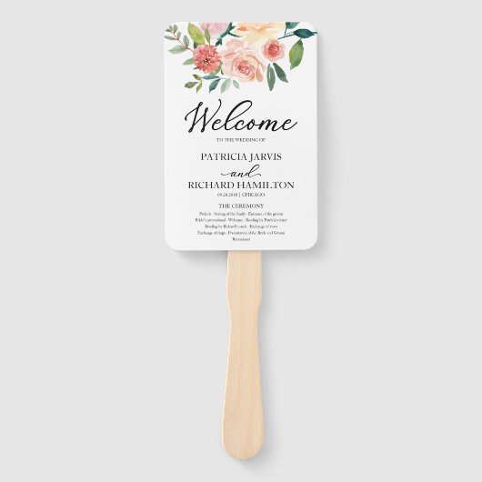 Hochzeitsprogramm für elegante Wasserfarben Fächer (Vorderseite)