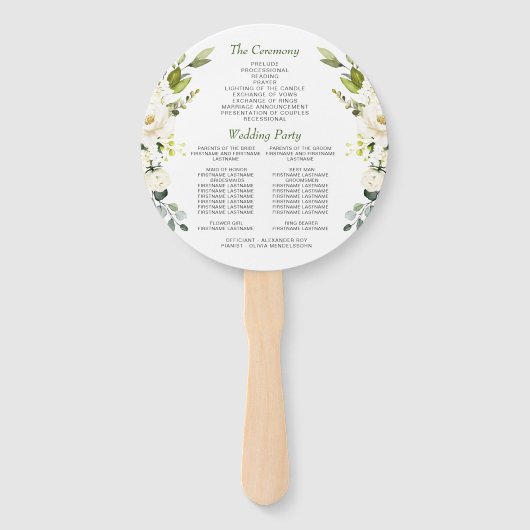 Hochzeitsprogramm für elegante Weiße Rosen Fächer (Rückseite)