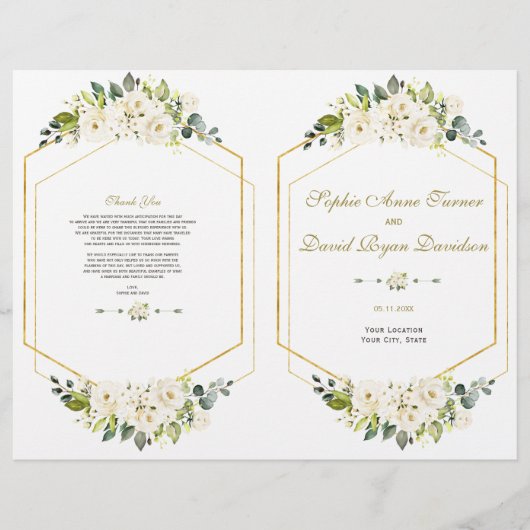 Hochzeitsprogramm für elegante White Blume (Vorne)