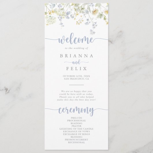 Hochzeitsprogramm für elegante Wildblumen Programm (Vorderseite)