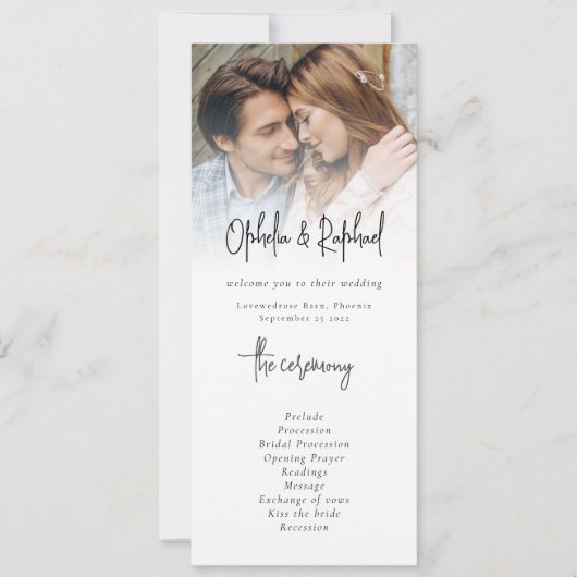 Hochzeitsprogramm für elegantes Foto-Overlay Einladung (Vorderseite)