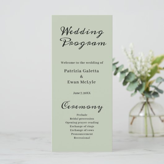 Hochzeitsprogramm für Elegantes Grün Programm (Stehend Vorderseite)