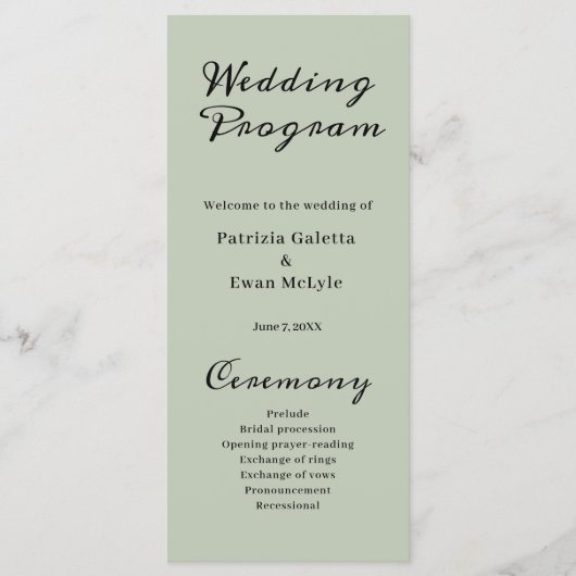 Hochzeitsprogramm für Elegantes Grün Programm (Vorderseite)