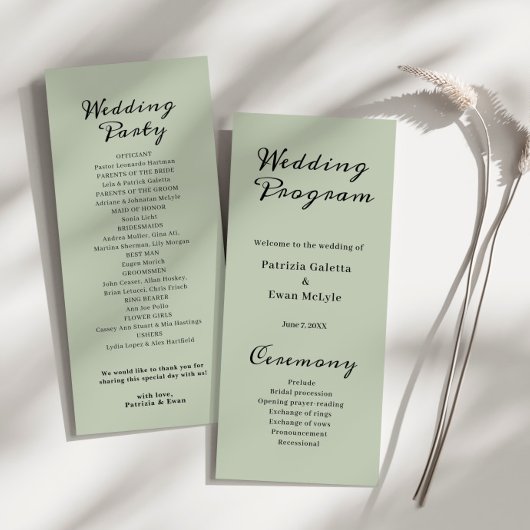 Hochzeitsprogramm für Elegantes Grün Programm