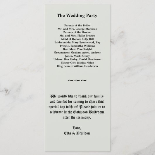 Hochzeitsprogramm für Elegantes Skelett Programm (Rückseite)