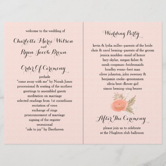 Hochzeitsprogramm für Elfenbein (Rückseite)