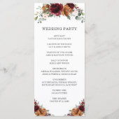 Hochzeitsprogramm für Elfenbein Burgund Orange Programm (Rückseite)