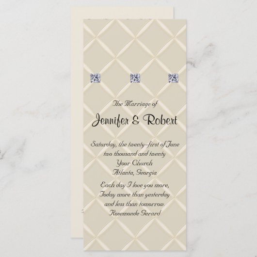 Hochzeitsprogramm für Elfenbein-gequilted Bling Di Programm (Vorne/Hinten)