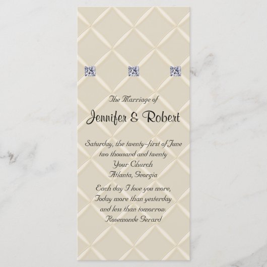 Hochzeitsprogramm für Elfenbein-gequilted Bling Di Programm (Vorderseite)