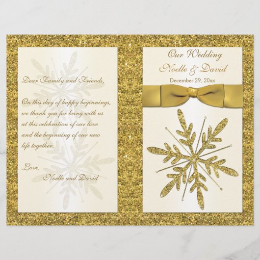 Hochzeitsprogramm für Elfenbein & Gold Glitzer Sno (Vorderseite)