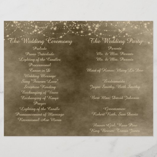 Hochzeitsprogramm für Elfenbein Lanterns (Rückseite)