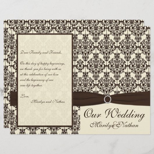 Hochzeitsprogramm für Elfenbein und Espresso Damas (Vorne/Hinten)