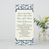 Hochzeitsprogramm für Elfenbein und Königsblauer Programm (Stehend Vorderseite)