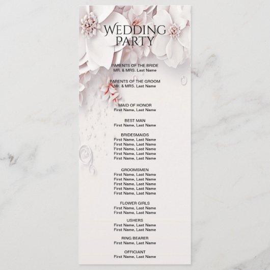 Hochzeitsprogramm für Elfenbein und Rosa Programm (Rückseite)