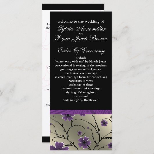 Hochzeitsprogramm für Elfenbein und Schwarz Programm (Vorne/Hinten)