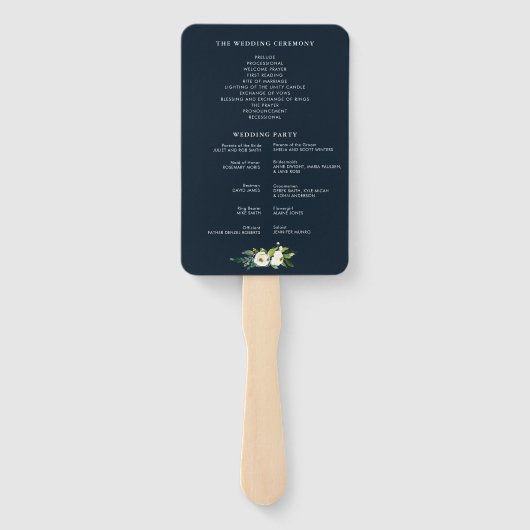 Hochzeitsprogramm für Elfenbeinblumen Fächer (Rückseite)