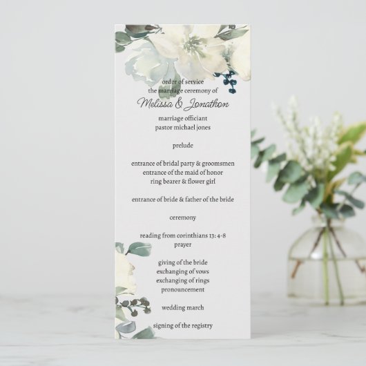 Hochzeitsprogramm für Elfenbeinblumen Programm (Stehend Vorderseite)