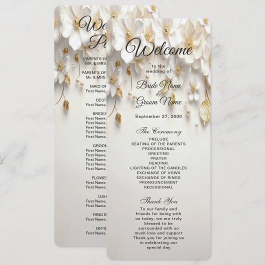Hochzeitsprogramm für Elfenbeingold-Blätter Programm (Vorne/Hinten)