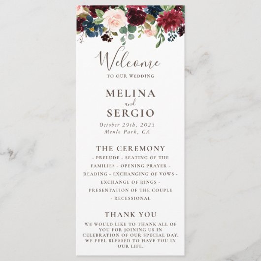 Hochzeitsprogramm für extravagante klassische Blum Programm (Vorderseite)