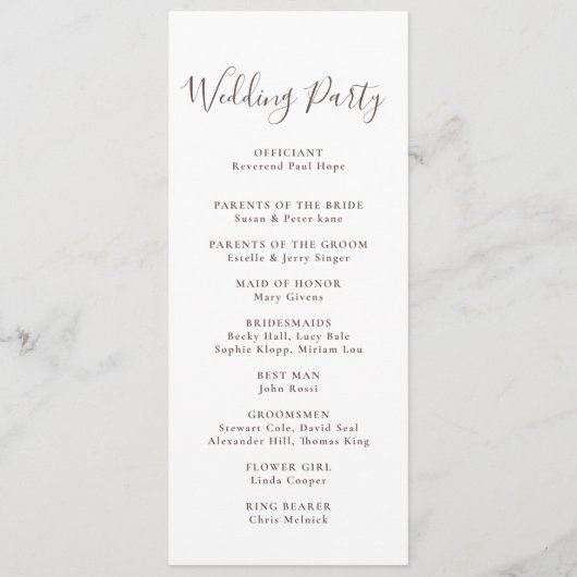 Hochzeitsprogramm für extravagante klassische Blum Programm (Rückseite)