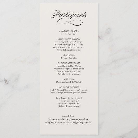 Hochzeitsprogramm für extravagantes Foto Programm (Rückseite)