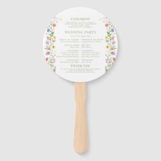 Hochzeitsprogramm für farbenfrohe Blume Fächer (Rückseite)