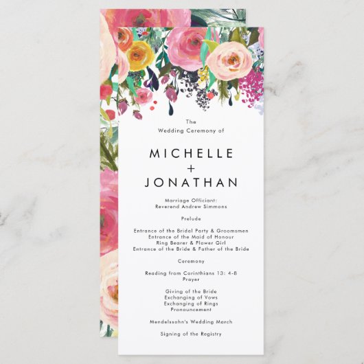 Hochzeitsprogramm für farbenfrohe Wasserfarben Programm (Vorne/Hinten)