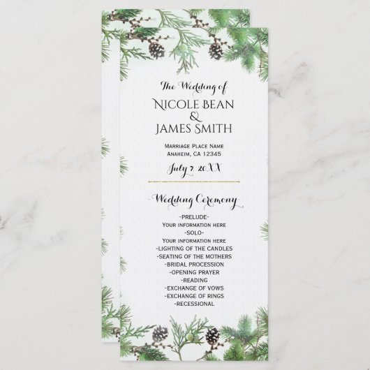 Hochzeitsprogramm für Ferienhäuser Green & Pine Co Programm (Vorne/Hinten)