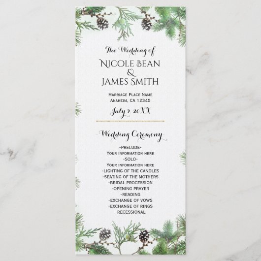 Hochzeitsprogramm für Ferienhäuser Green & Pine Co Programm (Vorderseite)