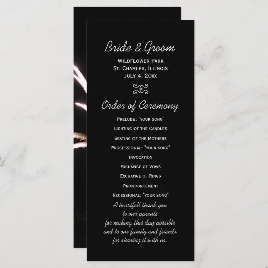 Hochzeitsprogramm für Feuerwerkskörper Programm (Vorne/Hinten)