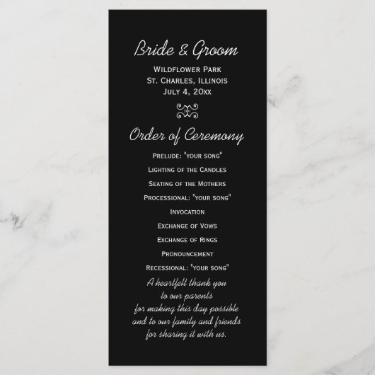 Hochzeitsprogramm für Feuerwerkskörper Programm (Vorderseite)