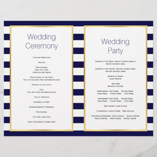 Hochzeitsprogramm für Fisch und Streifen (Rückseite)