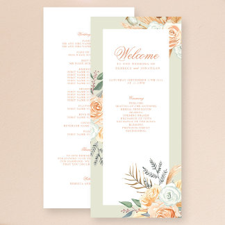 Hochzeitsprogramm für Floral Vintag Boho Peach