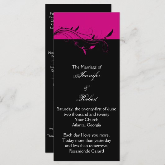 Hochzeitsprogramm für Fuchsien und Schwarze Flora Programm (Vorne/Hinten)