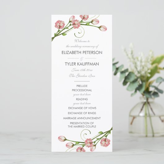 Hochzeitsprogramm für Garden Rose Programm (Stehend Vorderseite)