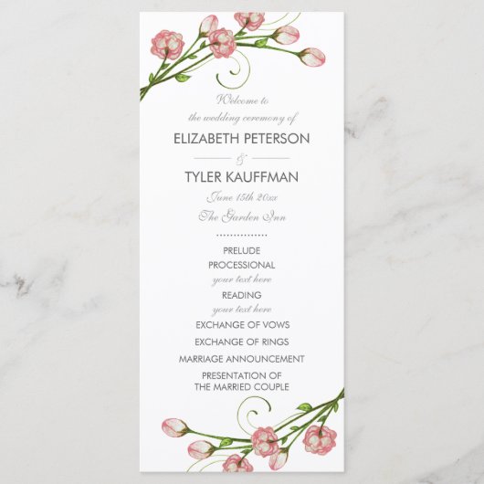 Hochzeitsprogramm für Garden Rose Programm (Vorderseite)