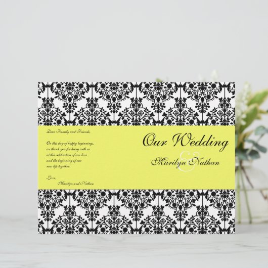 Hochzeitsprogramm für Gelb, Schwarz und Weiß (Stehend Vorderseite)