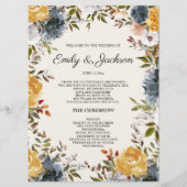 Hochzeitsprogramm für gelbe Navy und blaue Flora Programm (Vorderseite)