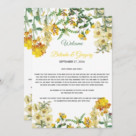 Hochzeitsprogramm für Gelbe Wasserfarben Programm (Vorne/Hinten)