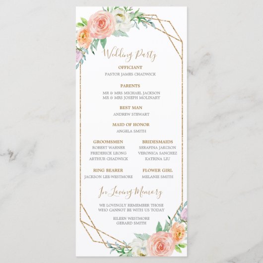 Hochzeitsprogramm für geometri-Wasserfarben-Blume Programm (Rückseite)