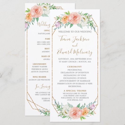 Hochzeitsprogramm für geometri-Wasserfarben-Blume Programm (Vorne/Hinten)