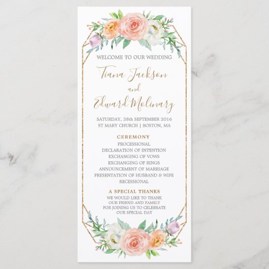 Hochzeitsprogramm für geometri-Wasserfarben-Blume Programm (Vorderseite)